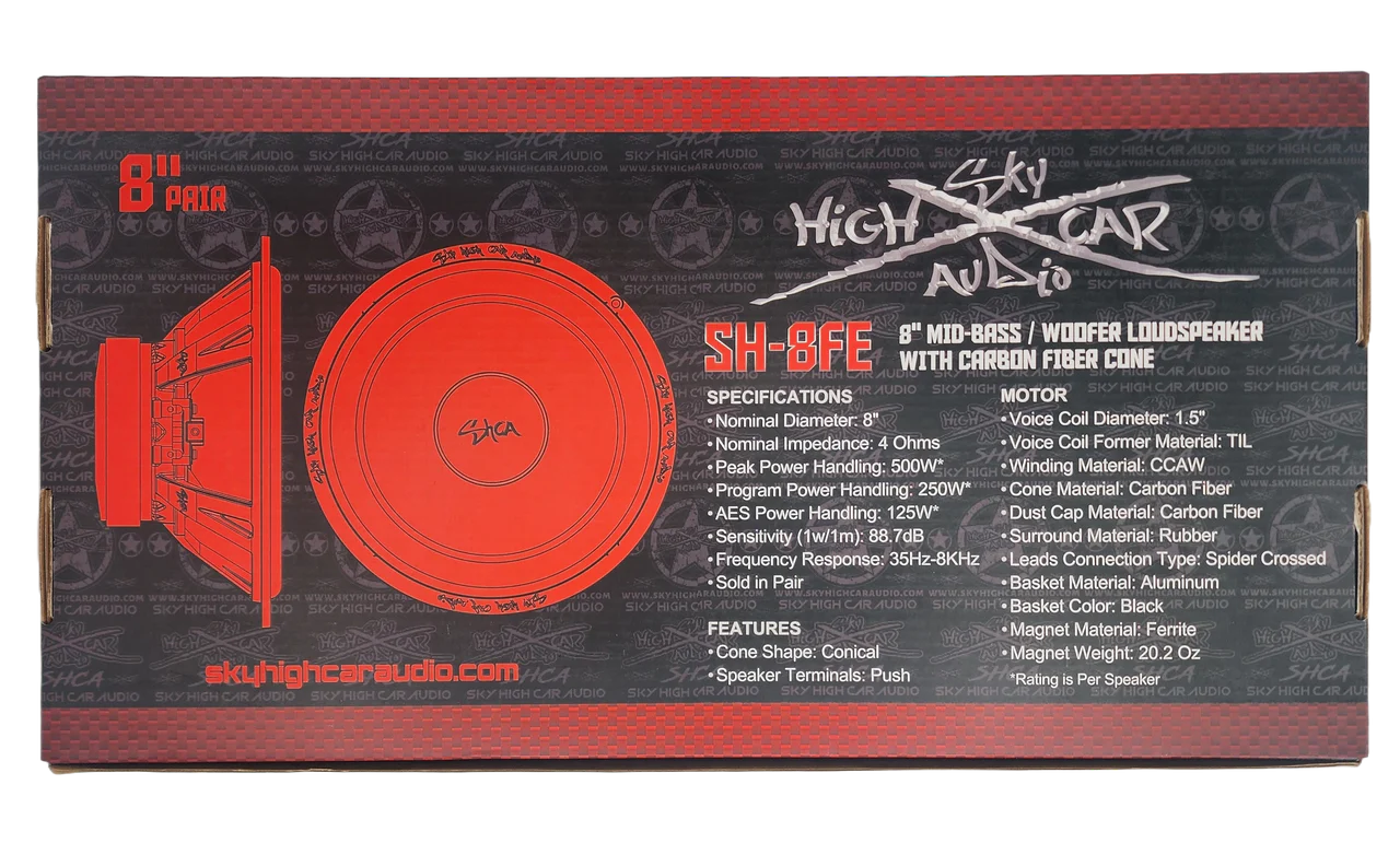 Sky High Car Audio SH-8FE 8" Mid Woofer Pair w/ Carbon Fiber Cone