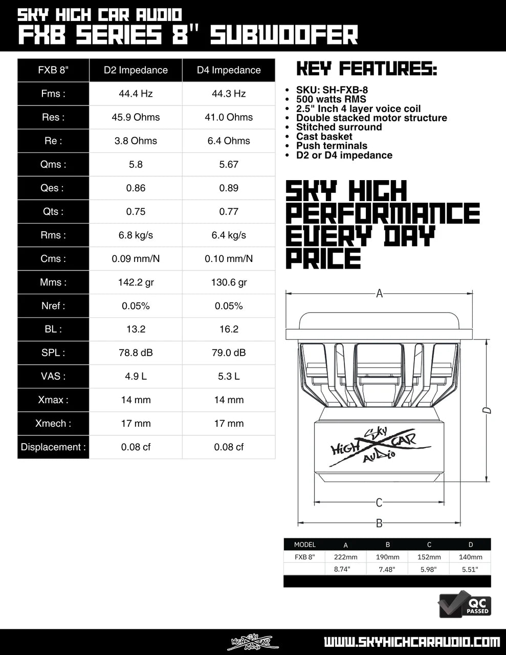 Sky High Car Audio FXB Series 8" Subwoofer