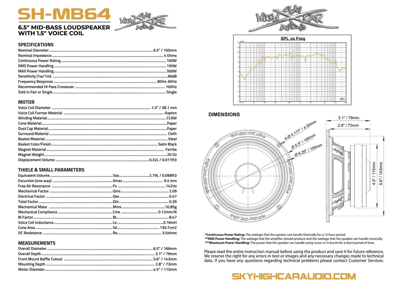 SHCA Pro Audio MB64 6.5" Mid-Bass Loudspeaker with 1.5" Voice Coil (Single)