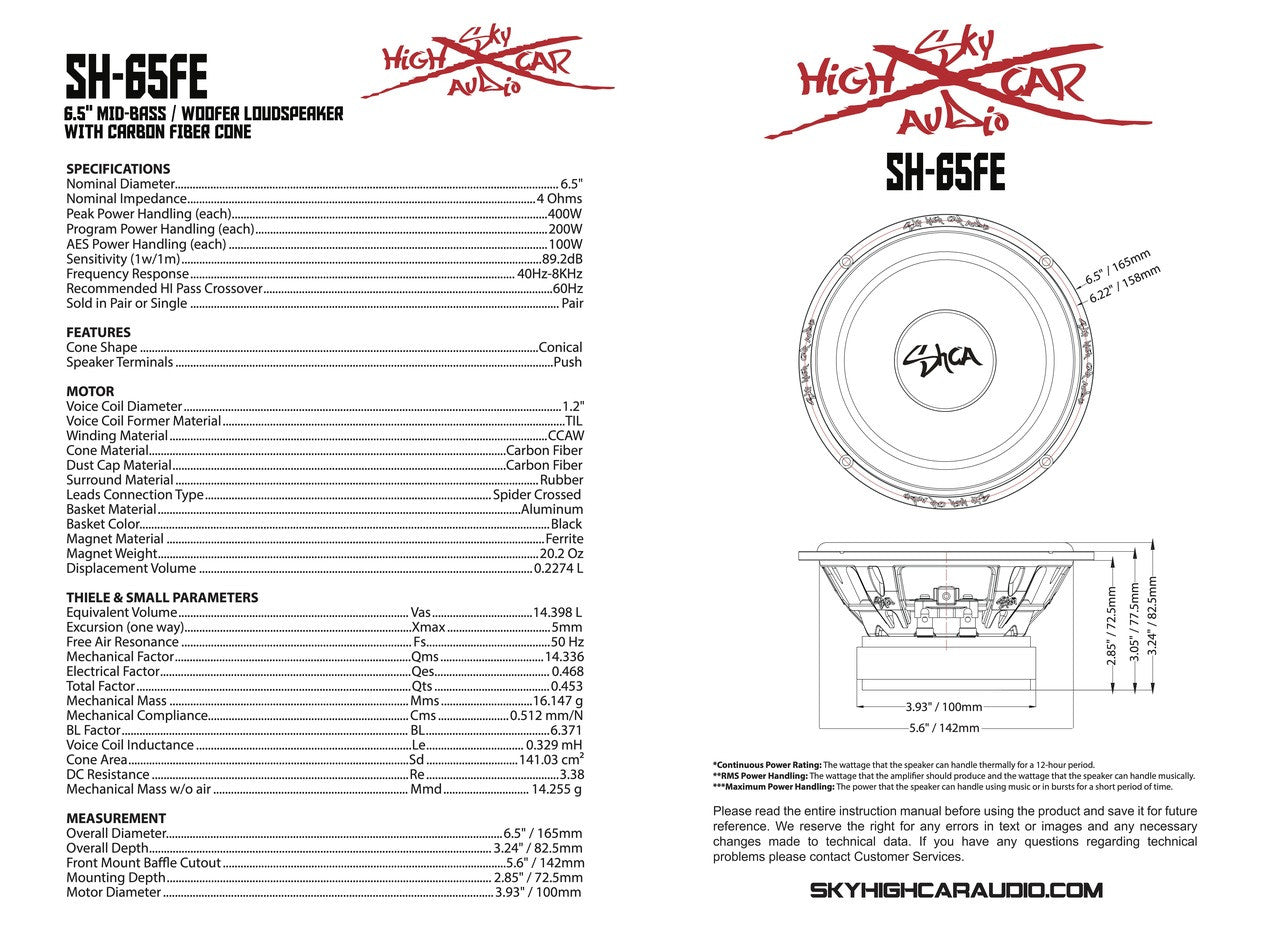 Sky High Car Audio SH-65FE 6.5" Mid Woofer Pair w/ Carbon Fiber Cone