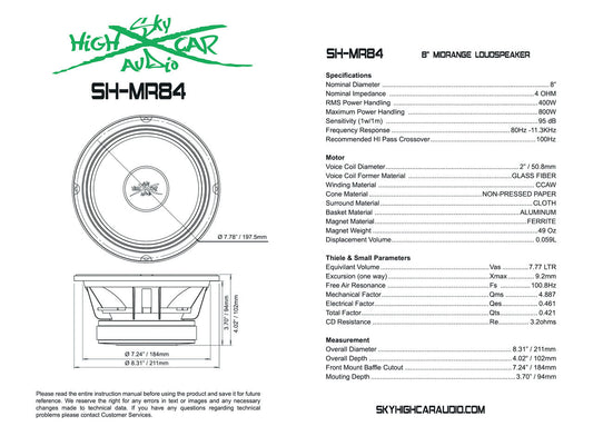 SHCA - MR84 8" Midrange Speaker 4 ohm (Single Speaker)
